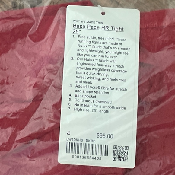 Lululemon Base Pace High-Rise Tight 25" Dark Red Size 4 - Picture 7 of 7